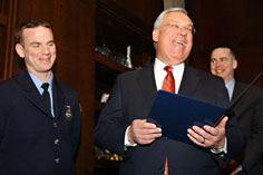 Firefighter Andrew Lee (left) 